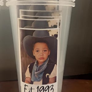 Custom plastic Party Cups, Personalized Party cups, Text on Photos, Personalized Birthday, Custom face party decorations, Vintage Est