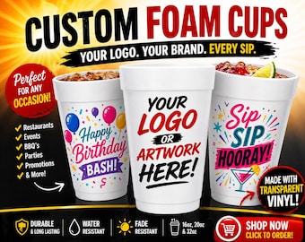 Disposable Styrofoam Cups with Custom Printed Logo, Picture & Text | Personalized foam cups for Parties, weddings, and Events
