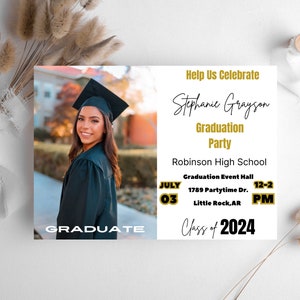 Graduation Invitation Template, Graduation Party Invite, Editable Graduation Announcement Photo Invite Digital Download Class of 2024
