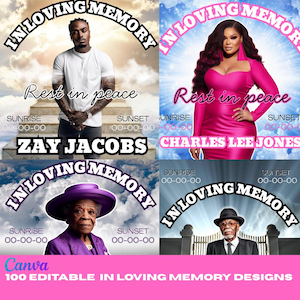100 Editable Memorial Design Canva Template | Personalized R.I.P. Tribute Shirt & Celebration of Life Template | Custom Funeral Keepsake