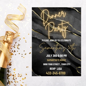 Digital Birthday Dinner invitation, Birthday Dinner, Digital Birthday Party Invite, Editable Template