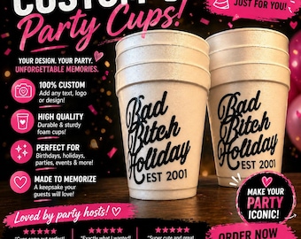 Custom Photo Styrofoam Party Cups, Personalized Logo Cups