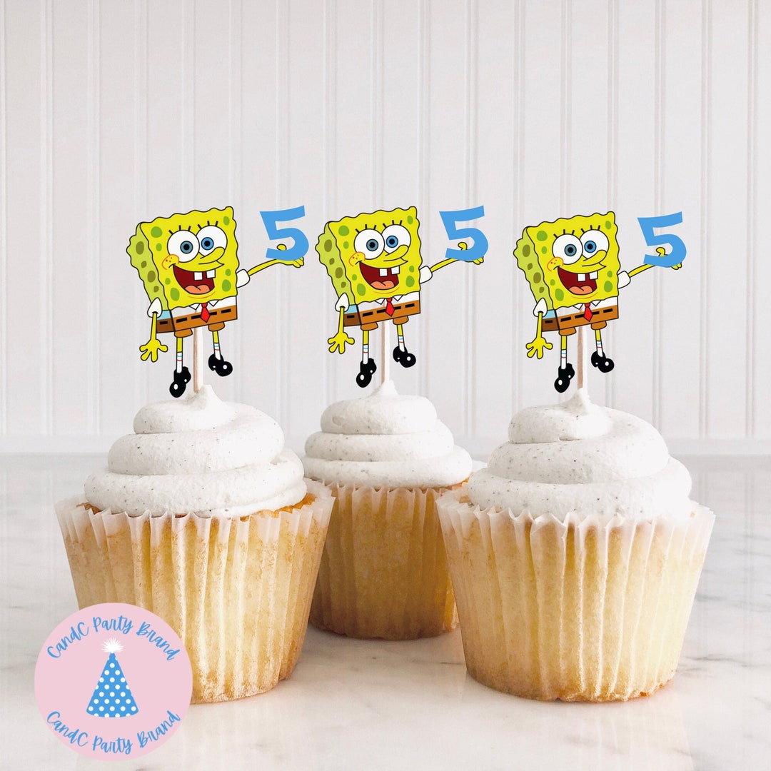 Spongebob Cupcake Topper Spongebob Birthday Cake Spongebob Etsy