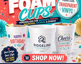 Disposable Styrofoam Cups with Custom Printed Logo, Picture & Text | Personalized foam cups for Parties, weddings, and Events