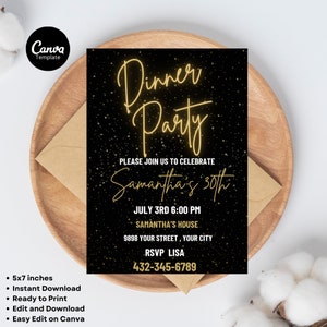 Digital Birthday Dinner invitation, Birthday Dinner, Digital Birthday Party Invite, Editable Template