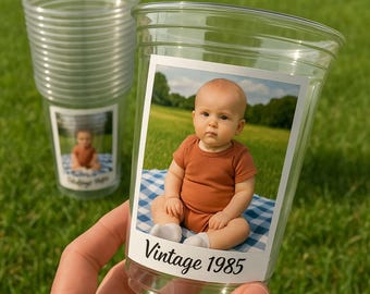 Custom Plastic Photo Cups, Personalized Party Cups with Picture, Birthday Wedding Graduation Favors, Bulk Event Drinkware