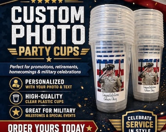 Personalized Military Party Cups, Veteran Gift, Clear Plastic