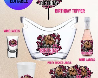 Bewerkbare roze Cheetah verjaardagsfeestje png-sjabloon | Canva-ontwerp (digitale download)