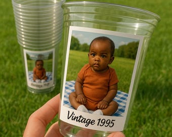 Custom Photo Party Cups, Personalized Birthday Favor, 16oz