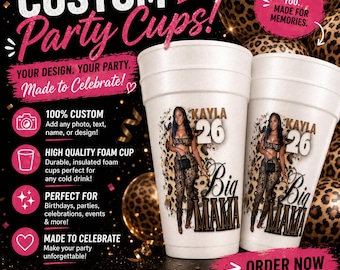 Custom Photo Styrofoam Party Cups, Personalized Birthday Cups