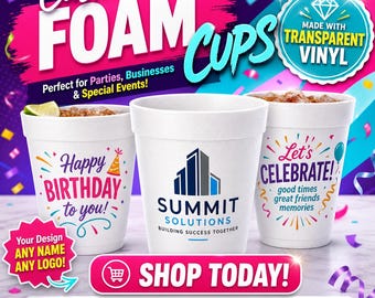 Disposable Styrofoam Cups with Custom Printed Logo, Picture & Text | Personalized foam cups for Parties, weddings, and Events