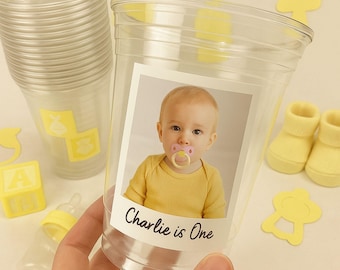 Custom 1st Birthday Cups – Personalized Party Favors, Photo Vinyl