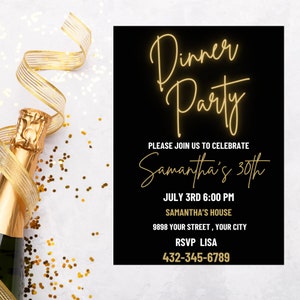 Digital Birthday Dinner invitation, Birthday Dinner, Digital Birthday Party Invite, Editable Template