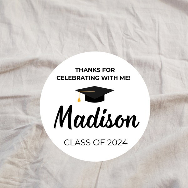 Thank You For Favor| Celebrating Graduation Party Labels | 2 Inch Round White Matte Stickers | Snack Bag Sweets Desserts Favors Stickers