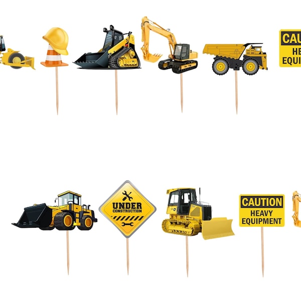 Construction theme party Cupcake Toppers| party supplies |  construction Heavy equipment birthday party | boy birthday party Toppers