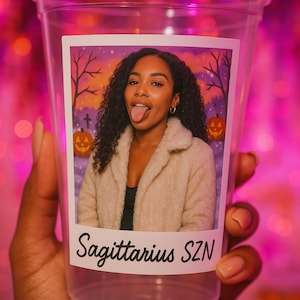 Custom Face Photo Cups 16oz – Personalized Plastic Party Cups with Picture, Text, Est Year – Birthday Favors, Event Supplies, Zodiac Decor