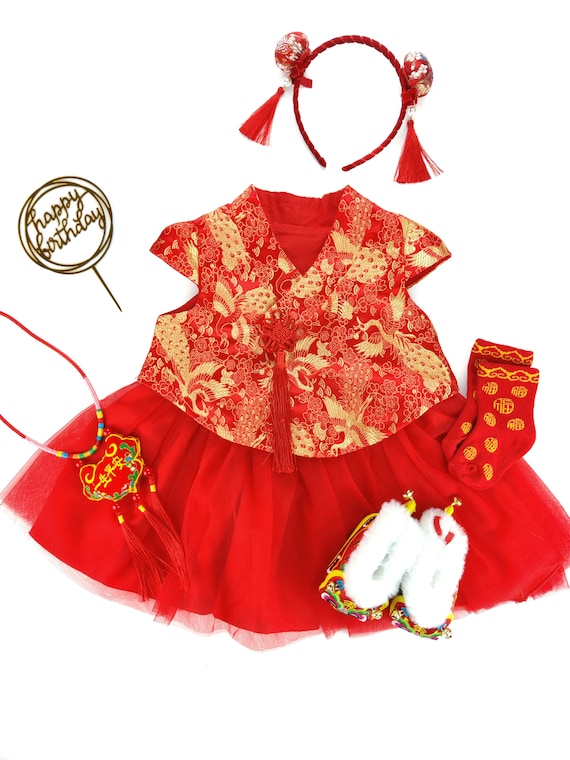Lovely Chinese Baby Dress (9-12m) W/ Tiger Shoes, Headband, and  Accessories, for Chinese New Year or 1st Birthday - Etsy