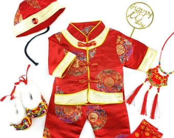 Premium Chinese Baby Tang Suit (0-6m) w/ Tiger Shoes and Accessories, for Chinese New Year and 100 Days