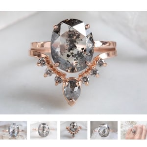 2.56 Ct. Large Oval Rose Cut Salt and Pepper Diamond Engagement Ring