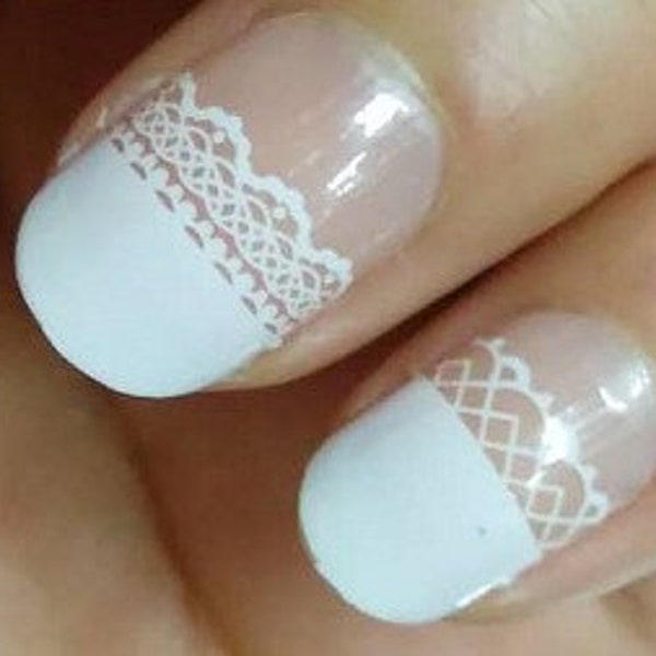 White French Manicure with Lace Nail Wraps