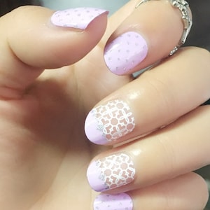 Lavender and White Hearts with Silver Glitter Nail Wraps