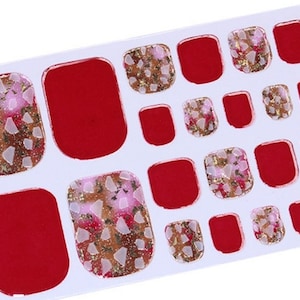 Red Pink and Gold Toenail Wraps