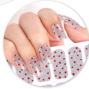 Silver and Red Polka Dot Nail Wraps