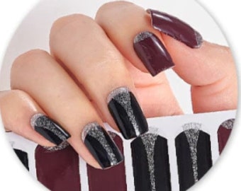 Burgundy Black and Silver Nail Wraps