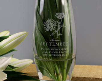 Personalised September Birth Flower Design Glass Bullet Vase - Mother's Day, Birthday Gift