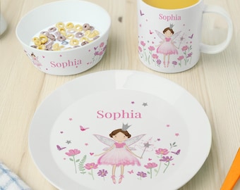 Personalized Fairy Princess Breakfast Set: Plastic Plate, Bowl & Mug
