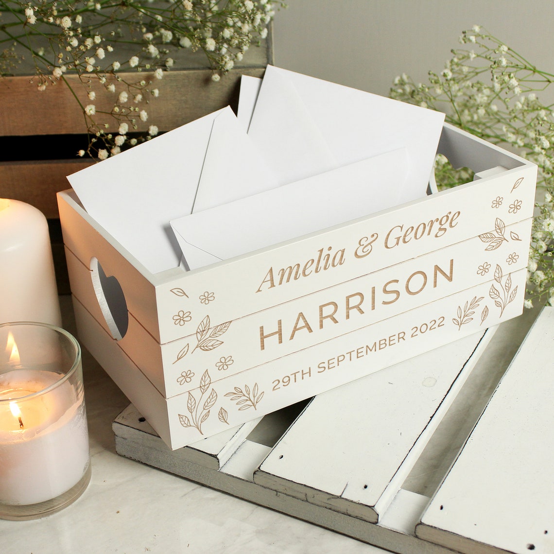 Personalised Free Text Flowers White Wooden Storage Crate - Etsy UK