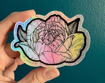 Holographic Glitter Rose Sticker, Vinyl Floral Sticker, Waterproof Sticker, Floral Sticker, flower sticker, tablet sticker