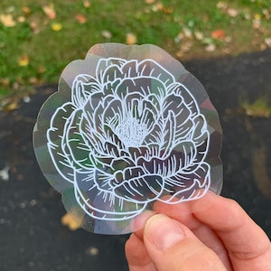 Sun Catcher Peony Sticker, Rainbow Maker Window Sticker, Prismatic Window Decal, Peony Flower Sticker, House Warming Gift