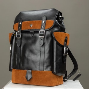 Personalized Full Grain Leather Backpack: Vintage Suede Travel Laptop Bag