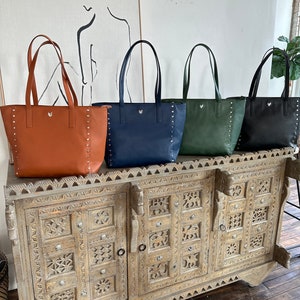 Personalized Leather Laptop Tote Bag: Vintage Work Bag with Zipper
