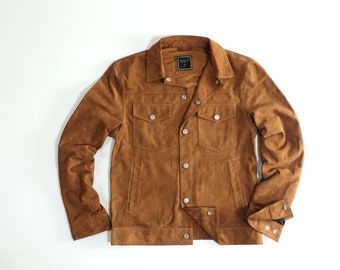 Vintage Hill & Archer Suede Leather Brown Bomber Jacket Men