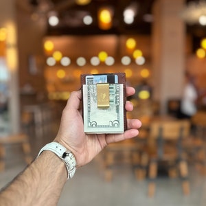 Cartera de cuero con clip para billetes / Cartera delgada / Cartera de cuero para tarjetas de crédito con capacidad para 8-10 tarjetas / Clip para billetes con capacidad para 10-15 billetes / Cartera para efectivo y tarjetas