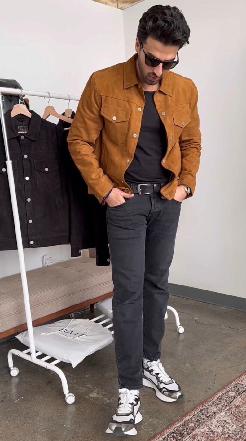 Goat Suede Jacket Top Quality Men Jacket Women Leather Jacket Brown