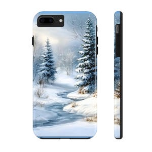 Winter Wonderland Tough Phone Cases, Snowy Forest Phone Covers, Nature Theme iPhone Cases, Epoxy Resin Protective Case, Unique Christmas