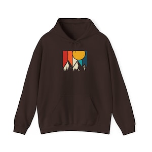 Retro Mountain Sun Hoodie, Vintage Outdoors Hiking Sweatshirt, Nature Lover Hoodie