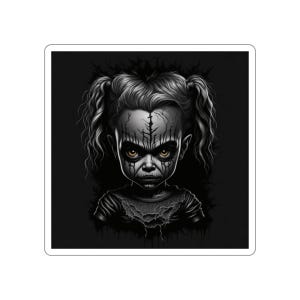 Scary Doll Sticker - Creepy Horror Art for Halloween, Spooky Decor, Horror Fans, Eerie Design for Laptop, Water Bottle, Notebook