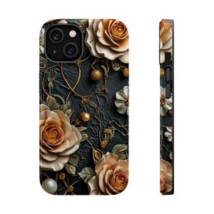 Dark Floral Academia, iPhone Tough Case 11, 12,13,14 15 16 Pro Max Plus Samsung Galaxy| ornamental Victorian Gothic floral,Glossy or Matte