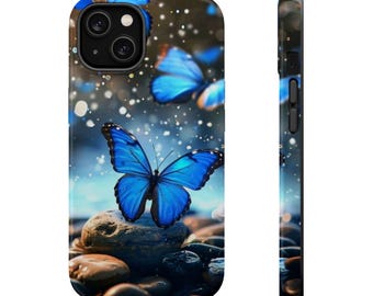 iPhone 17-hoesje blauwe vlinder schokbestendig, duurzame, veilige magnetische sluiting,
