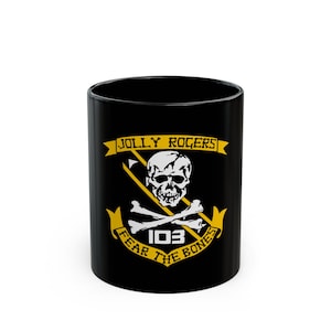 Mug, US Navy Squadron &quot;Fear the Bones&quot; Jolly Rogers Coffee Cup, Military Gift, Veteran Gift, Patriotic Mug, 11oz, 15oz
