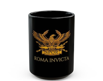 Mug, History Buff gift ideas Roma Invicta Roman Empire, Black Roman Empire Mug, Ancient Rome Coffee Cup, Latin History Mug, Gift for History