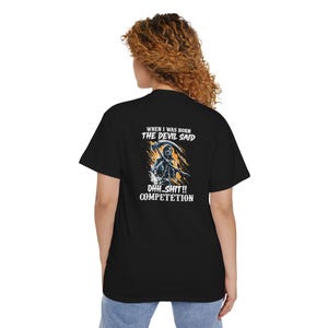 Funny Reaper Graphic T-Shirt, Vintage Grim Tee, Unisex Cotton Pocket Top, Born Devil Saying Shirt, Dark Humor Gift, Black Tee