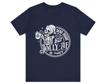 Goth Christmas Shirt, Cotton Unisex Tee with Skeleton Santa Graphic