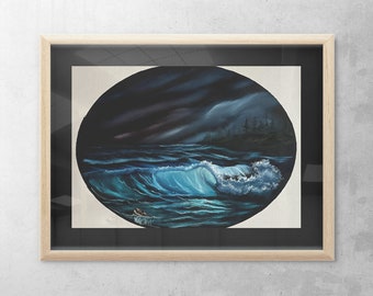 Nighttime Serenity: Handmade Landscape Painting - Captivating Artistry for Home Decor