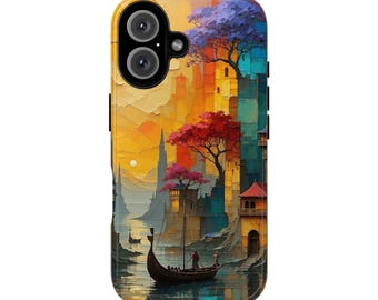 iPhone 17 Case, Fantasy Venice Sunset Tough , Dreamlike Canal City Art Design, Glossy Matte