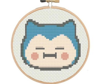 眠そうなカビゴンのちびクロスステッチパターン